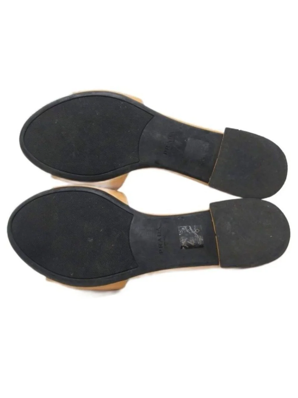 Prada Flat Sandals Mule Ribbon Motif Logo Gold 37.5 Beige Yellow - Picture 8 of 8